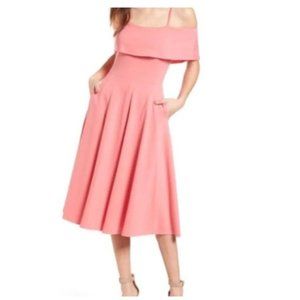 NWT Leith Dress- Coral Cold Shoulder Tea Length Size M